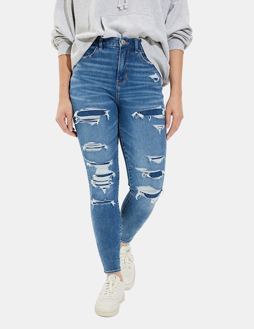 Jeans skinny American Eagle Curvy Hi-Rise Jegging lavado corte cintura para mujer