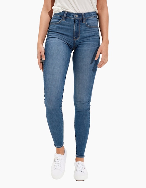Jeans skinny American Eagle lavado medio corte cintura para mujer
