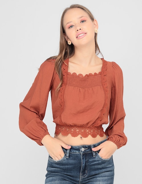 Blusa casual Coffee Bean manga larga para mujer 