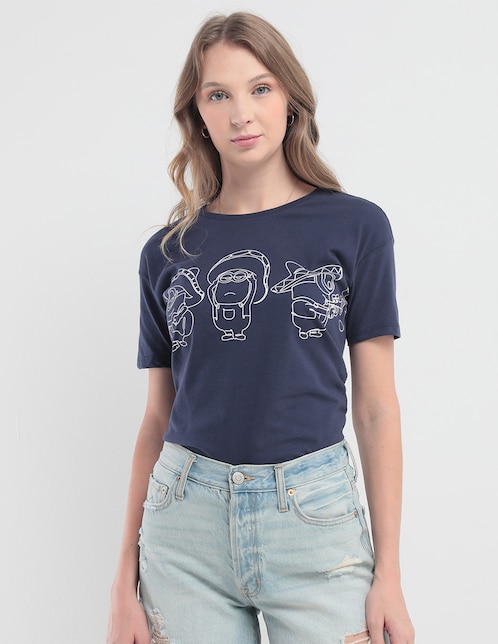 Playera manga corta Minions cuello redondo para mujer