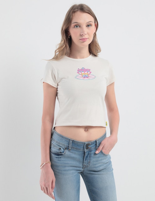 Playera manga corta Minions cuello redondo para mujer