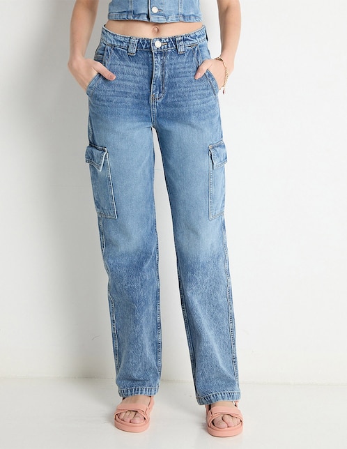 Jeans cargo straight Sexy Jeans corte cintura para mujer