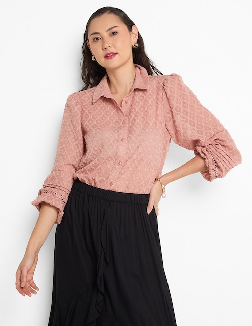 Blusa camisera That's It manga larga para mujer