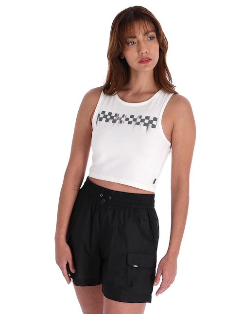 Playera manga corta Check Wash Fitted Crop Tank cuello redondo para mujer