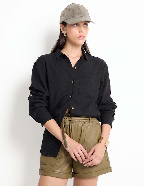 Blusa camisera Coffee Bean manga larga para mujer