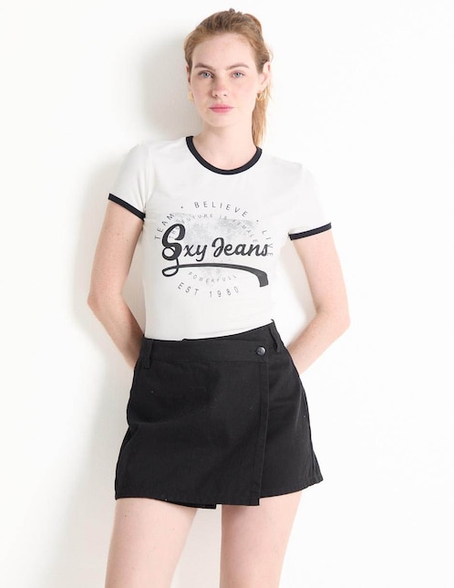 Playera manga corta Sexy Jeans cuello redondo para mujer