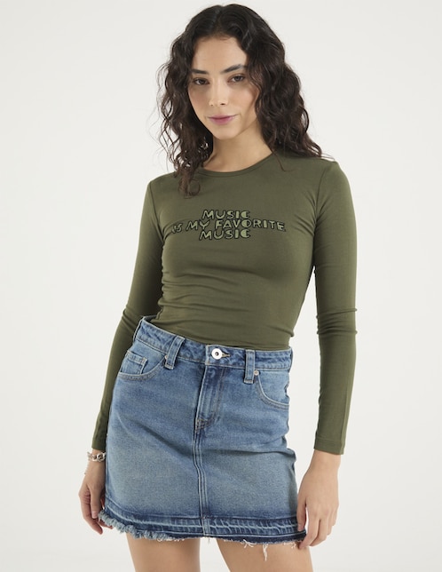 Playera manga larga Sexy Jeans cuello redondo para mujer