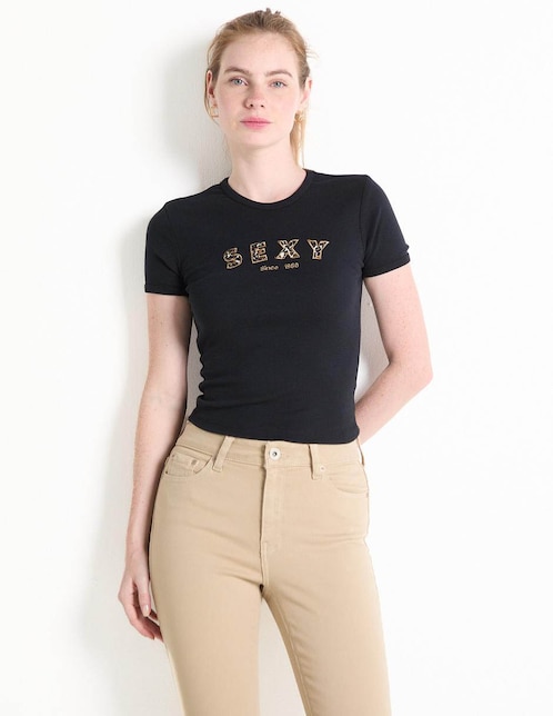 Playera manga corta Sexy Jeans cuello redondo para mujer