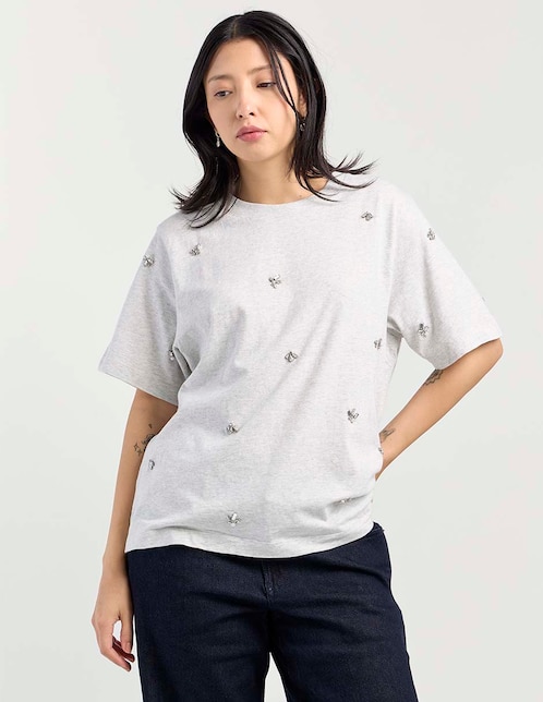 Playera manga al codo cuello redondo para mujer