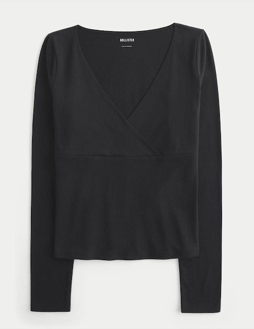 Playera manga larga cuello V para mujer 1