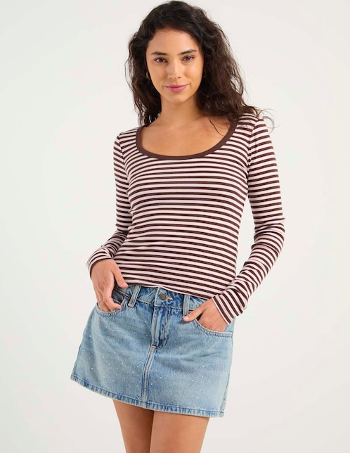 Playera manga larga cuello redondo para mujer 1