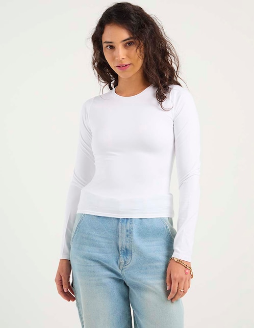 Playera manga larga cuello redondo para mujer 1