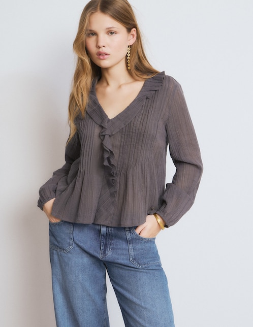 Blusa Brownie Smock Lurex manga larga para mujer
