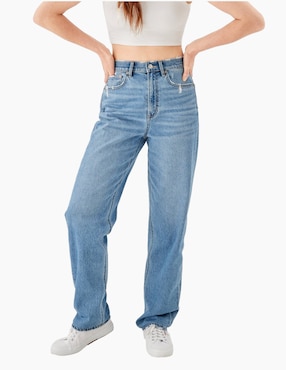 Jeans relajado American Eagle lavado deslavado corte cintura para mujer