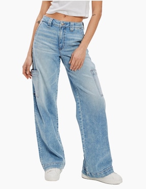 Jeans relajado American Eagle lavado deslavado corte cintura para mujer