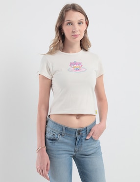 Playera Manga Corta Tee Bar Cuello Redondo Para Mujer