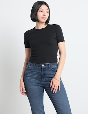 Playera Marca Corta Sexy Jeans Cuello Redondo Para Mujer