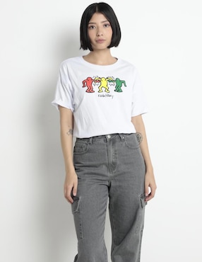 Playera Manga Corta Keith Harring Cuello Redondo Para Mujer