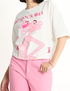 Playera Manga Corta Pink Panther Cuello Redondo Para Mujer