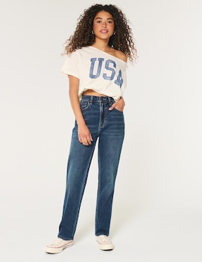 Jeans Straight Hollister Corte Cintura Para Mujer