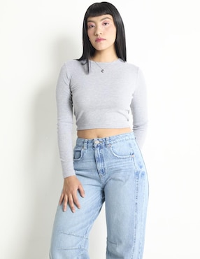 Playera manga larga Sexy Jeans cuello redondo para mujer