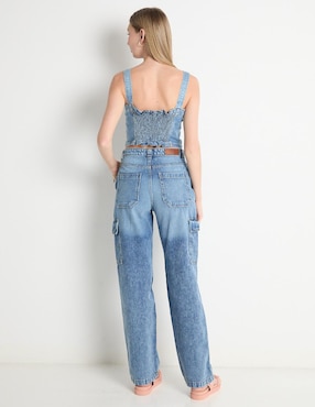 Jeans cargo straight Sexy Jeans corte cintura para mujer