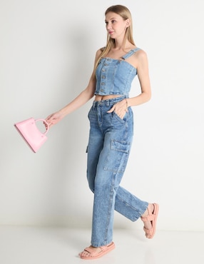 Jeans cargo straight Sexy Jeans corte cintura para mujer