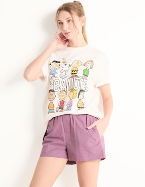 Playera Manga Corta Penauts Cuello Redondo Para Mujer