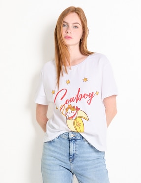 Playera manga corta Cowboy cuello redondo para mujer