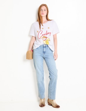 Playera manga corta Cowboy cuello redondo para mujer