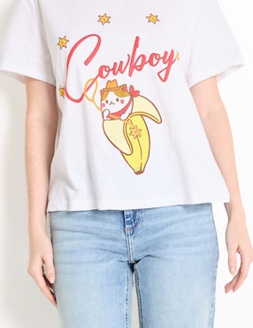 Playera manga corta Cowboy cuello redondo para mujer