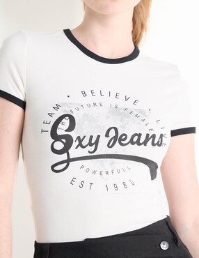 Playera manga corta Sexy Jeans cuello redondo para mujer