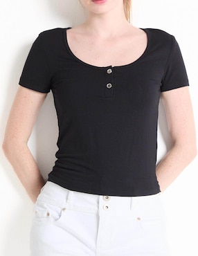 Playera manga corta Sexy Jeans cuello con botón para mujer