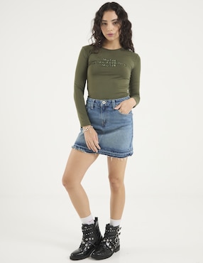 Playera manga larga Sexy Jeans cuello redondo para mujer