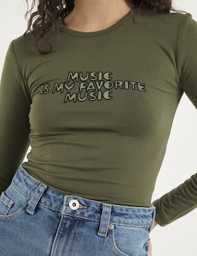 Playera manga larga Sexy Jeans cuello redondo para mujer