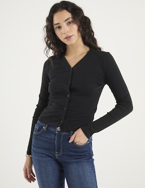 Playera manga larga Sexy Jeans cuello V para mujer