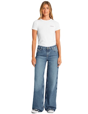 Jeans amplio Guess Jeans w4ba0yd5cc4-gjus corte cintura para mujer