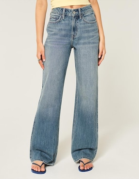 Jeans regular baggy Hollister KI355-5362-278 corte cintura alta para mujer