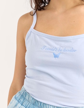 Top That'S It cuello con botón escote cuadrado tirante delgado