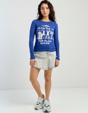 Playera manga larga That's It cuello redondo para mujer