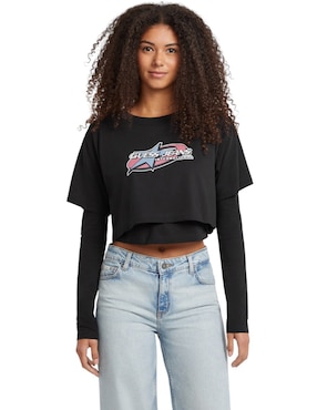 Playera manga larga Guess Jeans cuello redondo para mujer