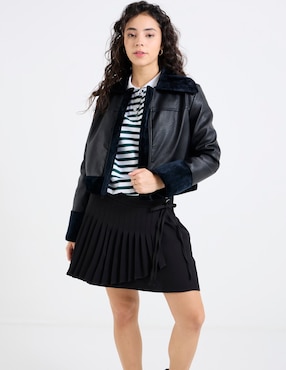 Chamarra casual sexy jeans de vinipiel para mujer