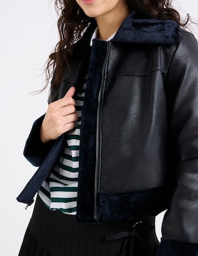 Chamarra casual sexy jeans de vinipiel para mujer