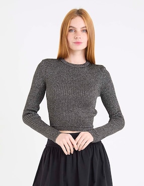 Suéter Coffee Bean cuello redondo para mujer