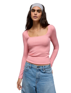 Playera manga larga American Eagle cuello cuadrado para mujer