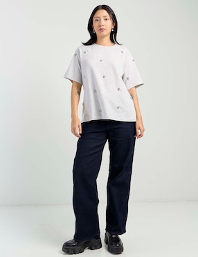 Playera manga al codo cuello redondo para mujer