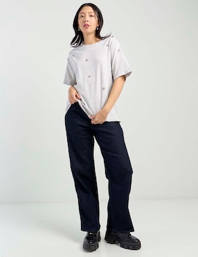 Playera manga al codo cuello redondo para mujer