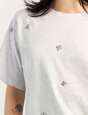 Playera manga al codo cuello redondo para mujer