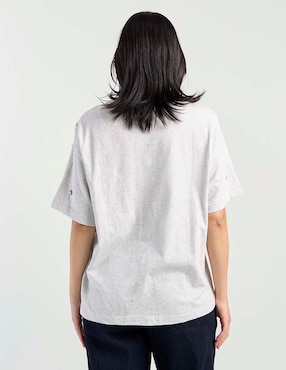 Playera manga al codo cuello redondo para mujer
