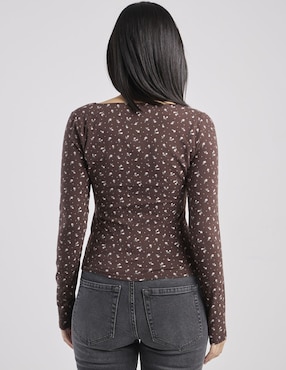 Playera manga larga Hollister cuello V para mujer